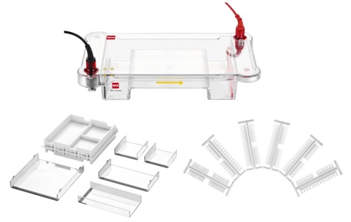 Электрофорезная горизонтальная камера, 13×13 и 13×6,5 и 6,5×13 и 6,5×6,5 см, WIX-midiDNA