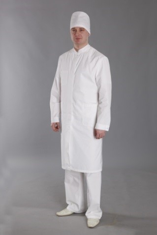 Халат лабораторный мужской, хлопок/полиэстер, воротник-стойка, застёжка на пуговицах, белый, 1 шт., ЛТО