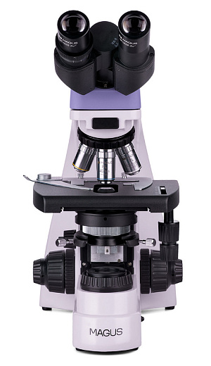 Микроскоп Magus Bio 250B, прямой, бинокуляр/тринокуляр, СП, планахромат 4×, 10×, 40×, 100× (вид спереди)