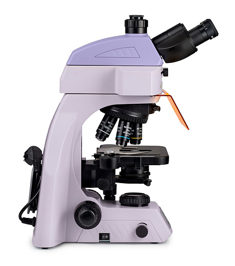 Микроскоп люминесцентный Magus Lum 400L, прямой, тринокуляр, СП, ТП, планахромат 4×, 10×, 40×, 100× (вид сбоку)