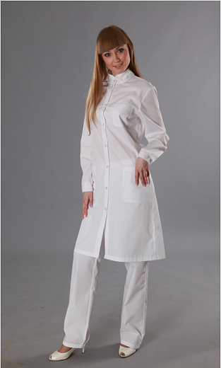 Халат лабораторный женский, хлопок/полиэстер, треугольный вырез, белый, 1 шт., ЛТО Фото 1