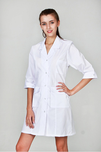 Халат лабораторный женский, хлопок/полиэстер, белый, 1 шт., Россия