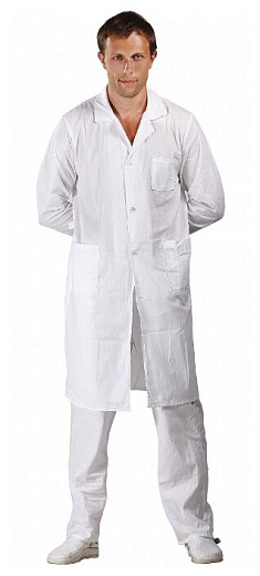 Халат лабораторный мужской, хлопок, с манжетой, белый, 1 шт., Россия