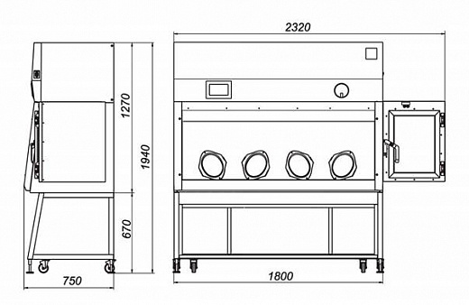 Бокс (шкаф) биологической безопасности, класс III, вертикальный поток, ширина рабочей поверхности 180 см,  БМБ-III-«Ламинар-С»- 1,8 PROTECT, Ламинарные системы