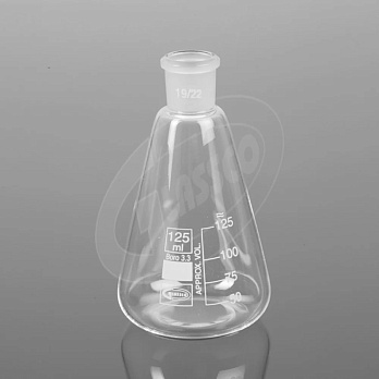 Колба Эрленмейера 125 мл, стекло, до 500 °С, шлиф 19/22, 2 шт./уп., Glassco, Индия