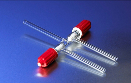 Кран химический, трёхходовой, прямой, диаметр 0-3 мм, стекло, ПТФЭ