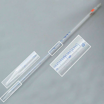 Пипетка стеклянная, 10 мл, НС, градуированная, полный слив, тип 2, исполнение 2, 2 класс точности, Россия