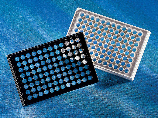 Планшеты 96 луночные для ИФА, цельные, плоскодонные, белые с прозрачным дном, стерильные, с крышкой, высокое связывание, 360 мкл, 20 шт./уп., 100 шт./кор., Corning