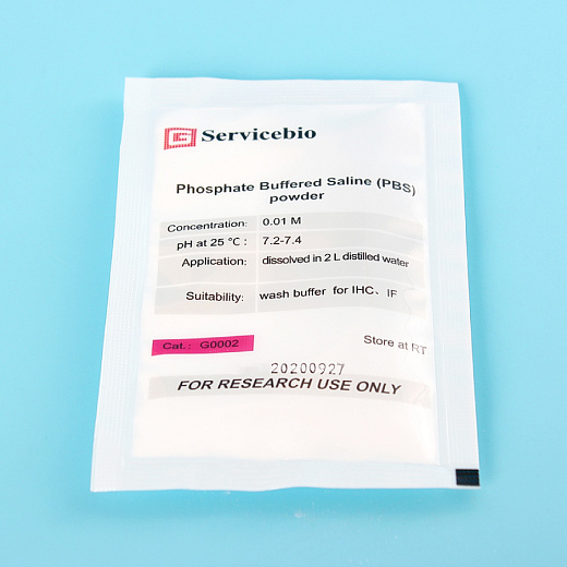 Буфер фосфатно-солевой (PBS) порошок, 19,6 г, на 2 л, 0,01 М, pH 7.2-7.4, 1 шт., Servicebio, Китай