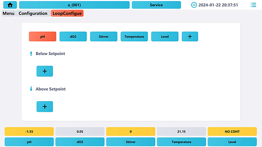 Программное обеспечение биореактора AbioBundle eDual-Control (экран установки каскадного регулирования)