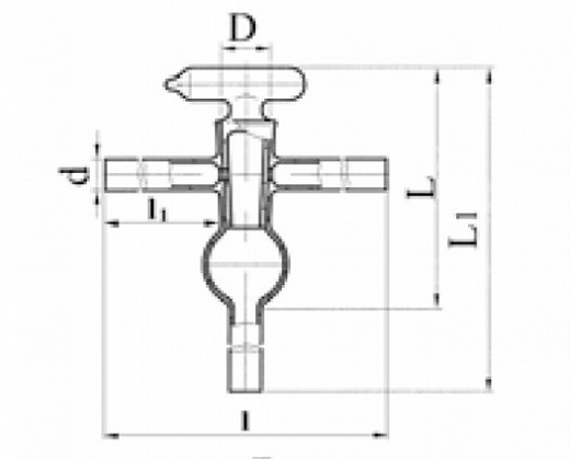 Кран вакуумный, двухходовой, линейный, диаметр 4,0 мм, стекло