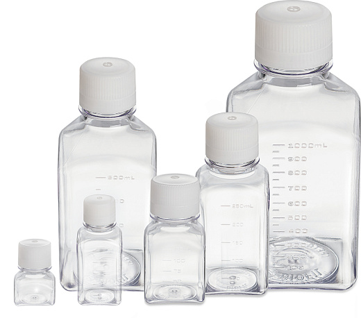 Бутыль 500 мл, ПЭТГ, d горла внутренний 28,6 мм, с завинчивающейся крышкой, прозрачная, стерильная, квадратная, 24 шт./уп., 48 шт./кор., Jet Biofil