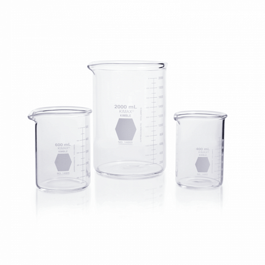 Стакан 2000 мл стеклянный, градуировка, низкий, 190х130 мм, 8 шт/уп, Duran (DWK)