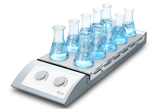 Мешалка магнитная, объем по воде 0,4 л на 1 место, платформа 180×450 мм, нагрев до 120 °С, 0-1100 об/мин, MS-H-S10, Dlab